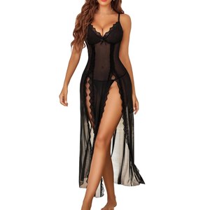 Avidlove Women Lingerie Lace Babydoll Chemise Sexy Mesh Nightdress V Neck Nightwear Side Split Nightgown, L