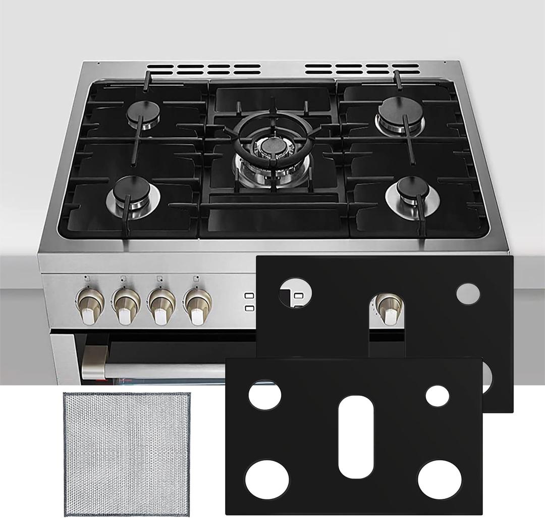 2 PACK Gas Stove Burner Cover, Reusable Stove Guard Stove Top Protector, Non-stick Gas Stove Burner Liners Compatible with Samsung Gas Stove Range, Wire Mesh Cleaning Cloth Included (L-2PCS)