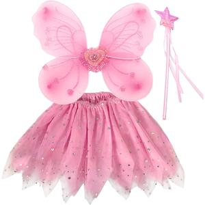Fairy Costume Kids, Butterfly Wings Set Fairy Princess Wings Costume for Girls Party Costume Pink