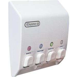 Better Living Classic Shower Dispenser 4 Chamber, Wall Mount Shower Shampoo and Soap Dispenser for Bathroom Hotel Body Wash, No Drill Adhesive, 4 x 14.5 oz, 9.5" x 3" x 10.75", White
