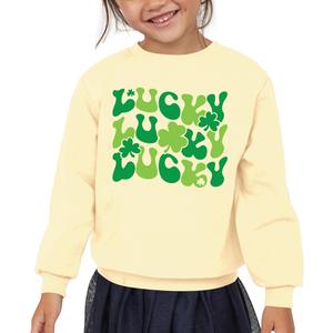 BesserBay Girls St. Patrick’s Day Clover Shamrock Sweatshirts Lucky Irish Long Sleeve Pullover Sweater (Yellow, S)