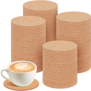 100 Pack Cork Coasters for Drinks, Absorbent Blank Saucers Blank Round for Laser Engraving, Hot Mug Safe & Non-Slip Surface Bulk DIY Coasters for Wedding, Coffee Bar, Home Decor for DIY, 90mm x 3mm (3.5 inch)