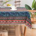 VOGOL Linen Textured Table Cloth, Striped Printed Boho Style Rectangle Table Cover for Thanksgiving Dinner, Decorative Tablecloth for Dining Table, 52 x 102 in (C4)