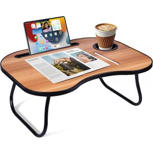 Lap Desk for Laptop Bed Trays for Eating and Laptops Breakfast in Bed Laptop Stand TV Trays for Bed with Cup Holder/Drawer for Sofa/Couch Portable Foldable (Black Walnut, M(1914"))