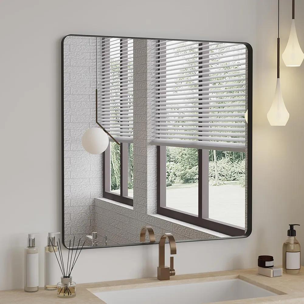 Kernohan Black Bathroom Mirror for Vanity,36X36 Inch Matte Black Bathroom Wall Mirror,Anti-Rust,HD Glass,Farmhouse Bathroom Mirrors for Over Sink,Framed Large Bathroom Mirror (Horizontal/Vertical)