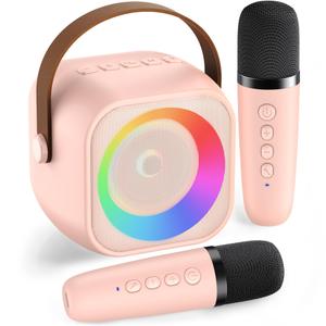 Karaoke Machine Portable Bluetooth Speaker 2 Microphones Lights Kids Gift