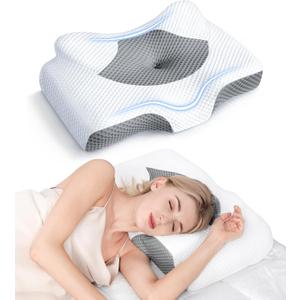 Osteo Cervical Pillow for Neck Pain Relief, Hollow Design Odorless Memory Foam Pillows with Cooling Case, Adjustable Orthopedic Bed Pillow for Sleeping, Support for Side Back Sleepers (Standard High(24.5*16.5*5.2/4.1 inches), Grey)