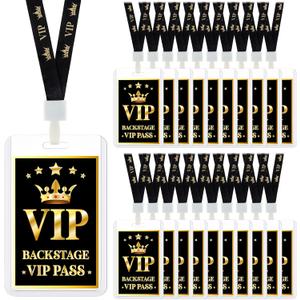 Harloon 20 Sets VIP Badge Lanyard with Card, Plastic Black Breakaway Event Staff Lanyard Back Stage Media Pass for Music Award Movie Night Birthday Party Concert Event(VIP Pass)