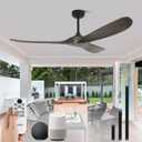52 Inch Outdoor Ceiling Fans without Lights, Smart Wood Ceiling Fan no Light with Remote Control & Alexa/Google, Outdoor Fan for Patios Farmhouse 3 Blades High CFM Ceiling Fans Deep Brown