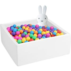 Square Foam Ball Pit for Toddler,35"x35"x12" Soft Ball Pit Pool with Removable Cover, Indoor Memory Sponge Ball Playpen Without Balls - White