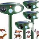 4Pack Sonic Fortress Pro Deer Repellent Devices Squirrel Raccoon Rabbit Cat Fox Deterrent Solar Ultrasonic Animal Repellent Outdoor with Motion Activated Strobe Light for Garden Yard Lawn Protection