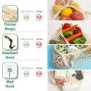 Premium Cotton Mesh Produce Bags, Natural, Reusable Washable Shopping Net, 2 Pack for Fruits, Vegetables, Grocery (Eco-Friendly Cotton Mesh Bags with Hooks, 4, Piece)