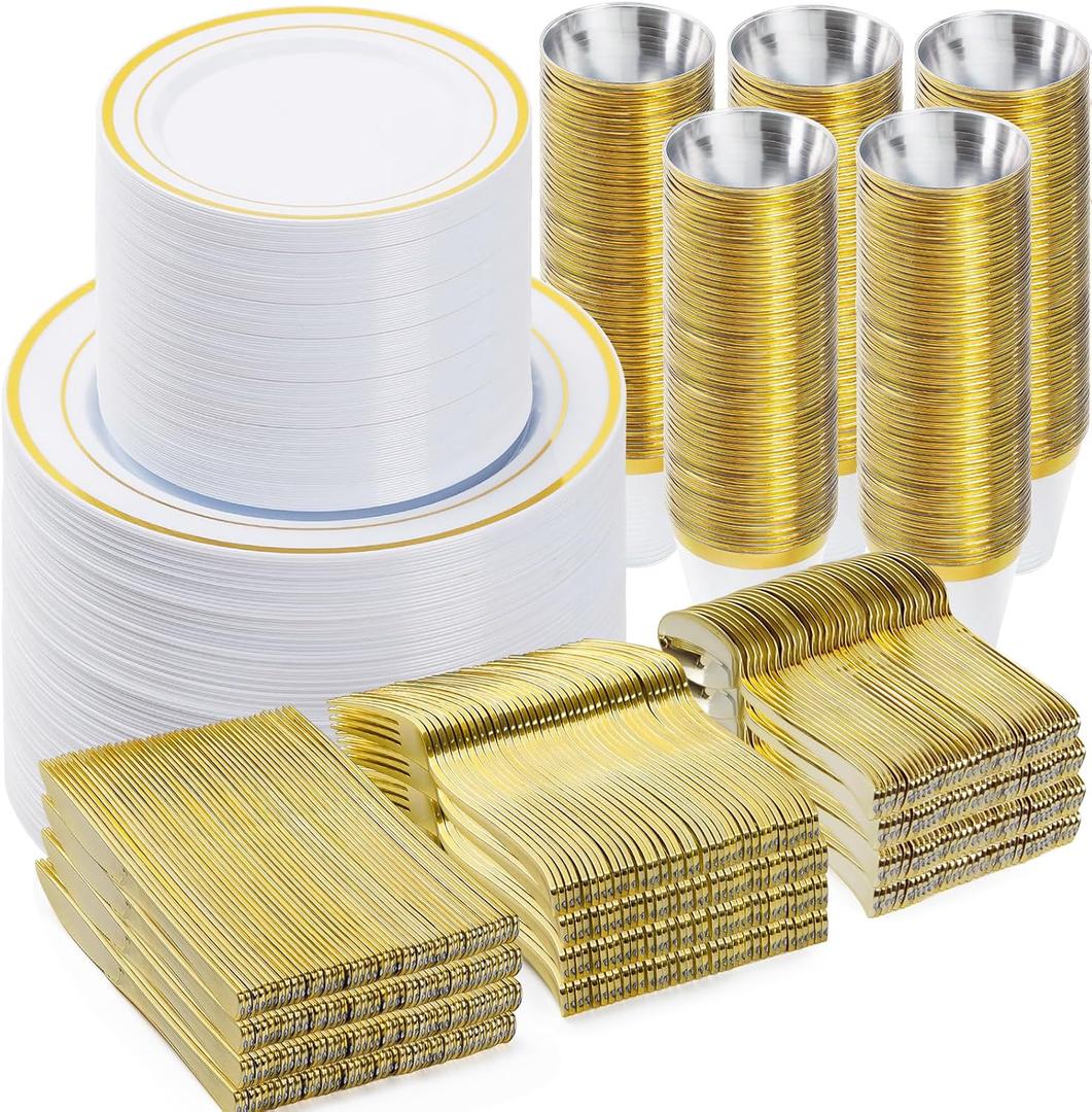 BESTVIP 900PCS Gold Dinnerware Set for 150 Guests,