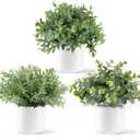 Mkono 3 Pack Fake Potted Plants in Ceramic Pot, Artificial Eucalyptus Plants for Home Decor Indoor Faux Green Greenery for Desk Shelf Coffee Centerpiece Bathroom Office Decor