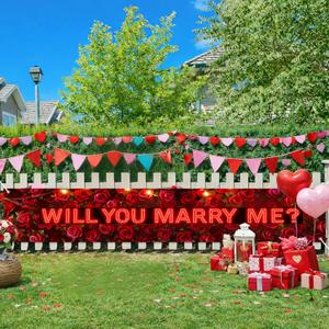 Will You Marry Me Banner 118 x 20 Inch Proposal Theme Wall Backdrop for Home Party Porch Fence Event Romantic Celebration Decor Indoor Outdoor Background Holiday Event Banner