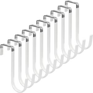 FYY Over The Door Hooks, 10 Pack Door Hangers Hooks with Rubber Prevent Scratches Heavy Duty Organizer Hooks for Living Room, Bathroom, Bedroom Hanging Clothes, Towels, Hats, Coats, Bags White (Short)