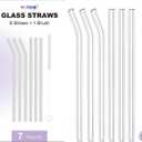 YOTIME 6-Pack Reusable Glass Straws Set, 8.5''x10MM, Set of 3 Straight and 3 Bent with 1 Silicone Cleaning Brush, Perfect for Smoothies, Juice, Milkshake and Coffee (Clear Straws, Purple Brush)