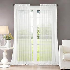 Dreaming Casa Solid Sheer Curtains Living Room White Rod Pocket Voile Draperies Window Treatment 42" W x 84" L 2 Panels