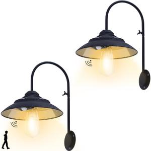 Solar Lights Outdoor Waterproof - with Motion Sensor Solar Barn Lights Outdoor Wireless LED Sconce Light for Patio Yard Garage Chicken Coop & Shed FarmhouseBlack 2P