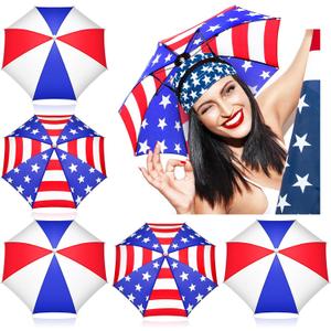 Talltalk 6 Pcs Patriotic Umbrella Hat White Red Blue Umbrella Cap 4th of July Comfortable Design Head Cap for Summer Camping Gardening Fishing Beach Golf Outdoor Party Headwear, Fits Adults Kids