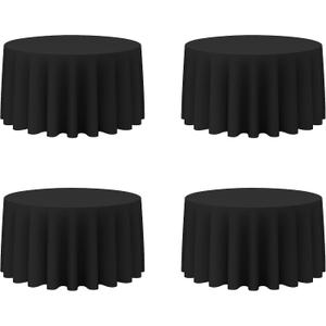 BRILLMAX 4 Pack Black Round Tablecloths 120 Inch for 60 Tables - 150 GSM Polyester Fabric, Floor Length Drop, Water, Stain & Wrinkle Resistant Cloth Cover for Wedding Reception Banquet Dining