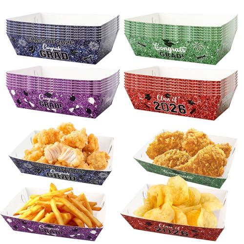 jeowicti 24 Pcs 2026 Graduation Party Supplies Favors Paper Food Trays 2026 Graduation Decorations Grad Table Decor Food Boats Snack Paper Trays Serving Tray Snack Bowl Grad Party Decorations