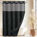 WONICY No Hook Shower Curtain with Snap in Liner, Tufted Chevron Striped Shower Curtain Set for Bathroom, Boho Waterproof and Washable Shower Curtains,71Wx77H, Black