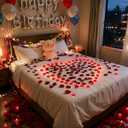 Amagic 2000 Pieces Red Artificial Rose Petals with 24 Red Heart LED Tea Lights, Rose Petals and Candles Set for Proposal, Anniversary, Romantic Night, Wedding Decor