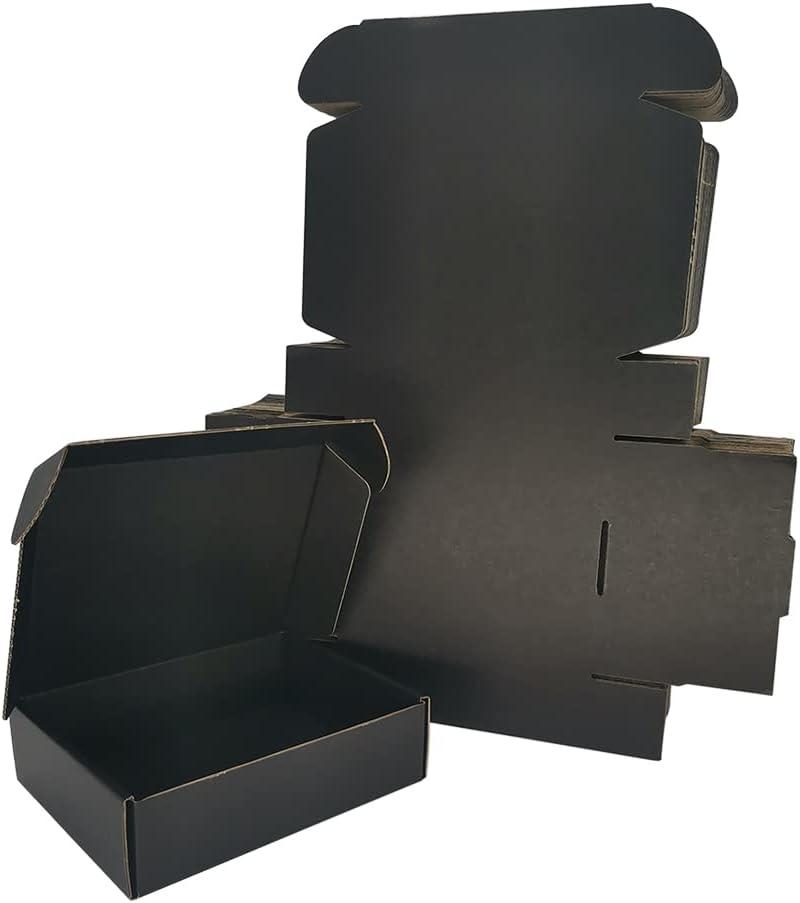 25 Pack 7x6x2'' Small Shipping Boxes, Black Corrugated Cardboard Mailers for Mailing Packaging Business (BK762-25)