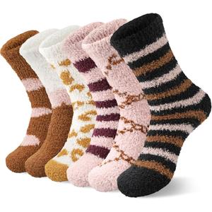 YSense 6 Pairs Womens Fuzzy Fluffy Socks Cozy Soft Warm Winter Fleece Sleep Comfy Crew Slipper Socks