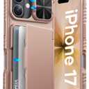 ATATOO for iPhone 17 Case with Card Holder (Store 3-5 Cards) & [RFID Blocking] & Slide Lens Cover, Military Grade Protection, Silicone Protective Wallet Cover Case for iPhone 17 6.3" 2025, Rose Gold