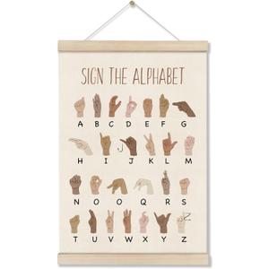 DOI-LANEE ASL Alphabet Poster Hanger Frame, Educational Posters for Toddlers 16x12 Inch, American Sign Language, ABC Learning Wall Art, Boho Classroom Decor, Playroom Wall Art