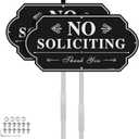 T&R No Soliciting Sign for House with 42" Stake 2 Pack - 13.5"x7" .040 Rust Free Aluminum, Reflective, Waterproof, Weatherproof and Fade Resistant, 4 pre-drilled holes,Includes Matching Screws & Wrench, Easy to Mount