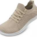 LeIsfIt Barefoot Shoes Women Wide Toe Walking Shoes Breathable Minimalist Sneakers Zero Drop Sole Taupe Size 9