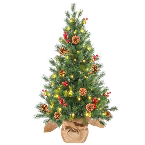 ENVEN 3FT Realistic Feel Prelit Artificial Christmas Tree Tabletop Decorations 70 Lights Timer Battery Operated Pine Cones Red Berries Christmas Indoor Home Decoration : Home & Kitchen