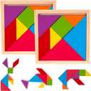 SEASONAL CELEBRATIONS Wooden Tangram Puzzles for Kids, Set of 6, Wood Tangrams with 7 Colored Pieces Each, Fun Educational Brain Teaser, Learning Toy for Boys and Girls, Fun Party Favor 6pcs