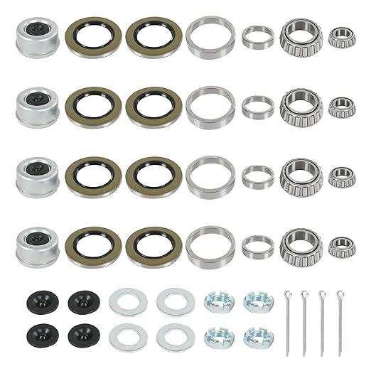 4 Sets 25580 14125A Boat Trailer Axle Bearings Kit, 22333TB/1036 Grease Seals, 2.72'' Dust Caps Spindle Nuts Cotter Pins Washers for 52007000 lbs Tandem Axles #D42 Spindle