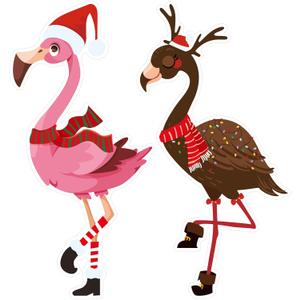 2pcs Christmas Flamingo Yard Ornaments, Plastic Cute Outdoor Xmas Lawn Decor Yard Pink Flamingos for Holiday Decoration