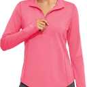 MAGCOMSEN Women's Long Sleeve Sun Shirts Half 1/2 Zip Pullover UPF 50+ Tops (Pink, M)