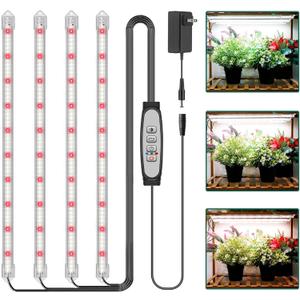 4-Bar Grow Light Strips for Indoor Plants, 16" Full Spectrum Plant Lights, 6500K Sunlike Grow Lights with 6/12/18H Timer, 5-Level Dimmable for Indoor Growing
