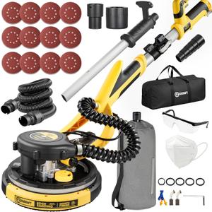 Drywall Sander, 800W Powerful Electric Drywall Sander with Vacuum, 99% Dust Absorption Dust-free Design, 7 Variable Speed 900-1800RPM, 26' Power Cord, LED Light, for Popcorn Ceiling etc (Yellow)