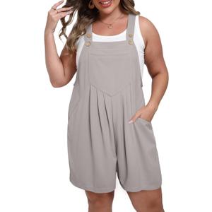 Eytino Plus Size Jumpsuits for Women Adjustable Straps Sleeveless Romper Casual Short Overall Outfit,4X Light Grey