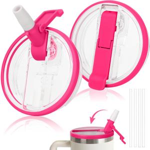 40oz Flip Straw Pro Lid for Stanley, 2025 NEW Leak Proof Lids Replacement for Stanley Quencher and ProTour, No Spill Dust-proof Tumbler Cover Cap Removable Top for 40oz StanleyAccessories,Rose*2