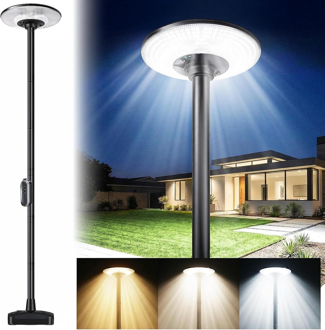 102-Inch Outdoor Solar Lamp Post with Motion Sensor Security, Remote Control Dusk-to-Dawn LED Street Light, IP65 Waterproof Adjustable Metal Pole for Yard, Garden, Pathway & Pool