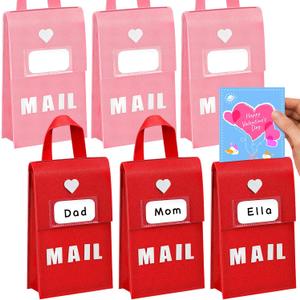Libima 6 Pcs Valentine Felt Mailbox for Kids Classroom Exchange Gifts Holiday Card Box with 12 Cards 6 x 10 x 3 Inch Hanging Mailbox for Valentine Party Favor Supplies (Red, Pink)