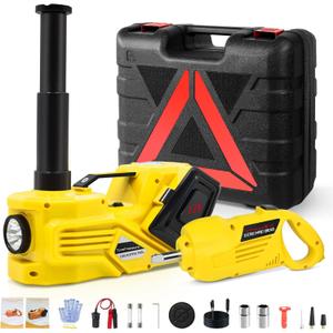 ZAISHANG Electric Car Jack Kit 5 Ton 12V (Lifting Range: 5.31-14.17 inch) with Impact Wrench, Inflator Pump and LED Light, for SUV/Truck/Sport Cars/Sedans/EVs Tire Inflation and Emergency Tire Change (5.31-14.17inch, Jack+Wrench+Air Pump)