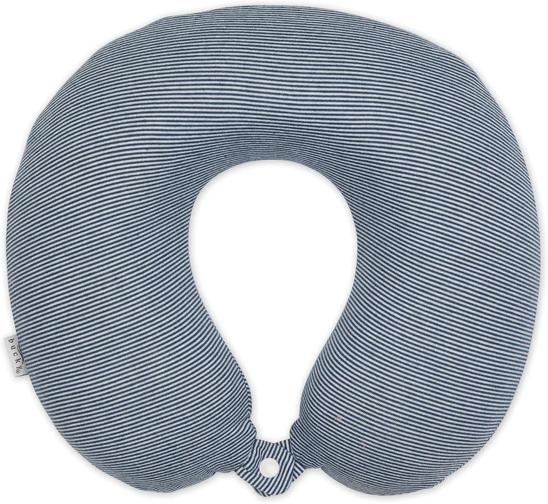 Bucky Jersey Stripe Comfort Travel Accessories, Memory Foam Neck Pillow, Navy Stripe, One Size