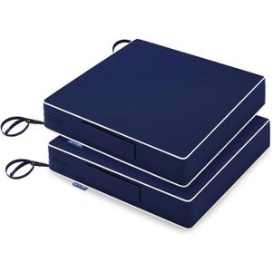 MIULEE Navy Blue 19 x 19 x 3 Outdoor Chair Cushions Waterproof Patio Chair Cushions with Adjustable Straps Set of 2 for Patio Furniture 3-Year Color Fastness Garden Sofa Couch