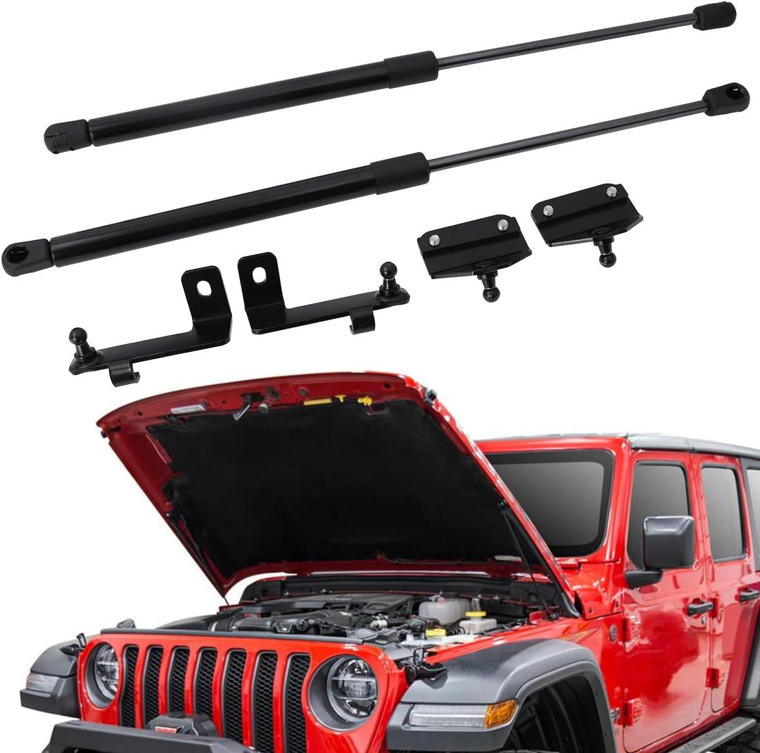 Front Hood Lift Support Struts Assist Kit, Hood Quick Front Lift Supports Compatible with 2018-2025 Wrangler JL & 2020-2025 Gladiator JT Bolt-in System Hood Strut,1 Pair Black