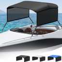 KAKIT 3 4 Bow Bimini Top Replacement Cover, 900D Oxford Bimini Tops for Boats with 2 Mesh Sidewalls, 2 Straps and Storage Boot Easy Install Zipper Closure, Replacement Boat Canopy Sun Shade No Frame (Black)